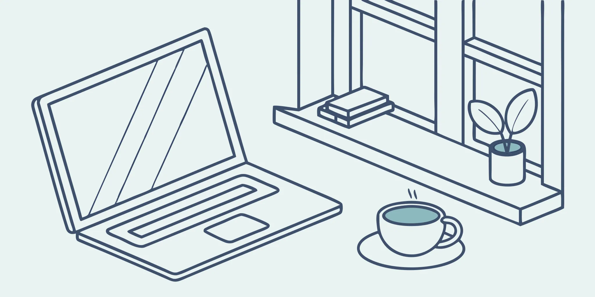 Line drawing of a laptop used to research and compare the best email service options.