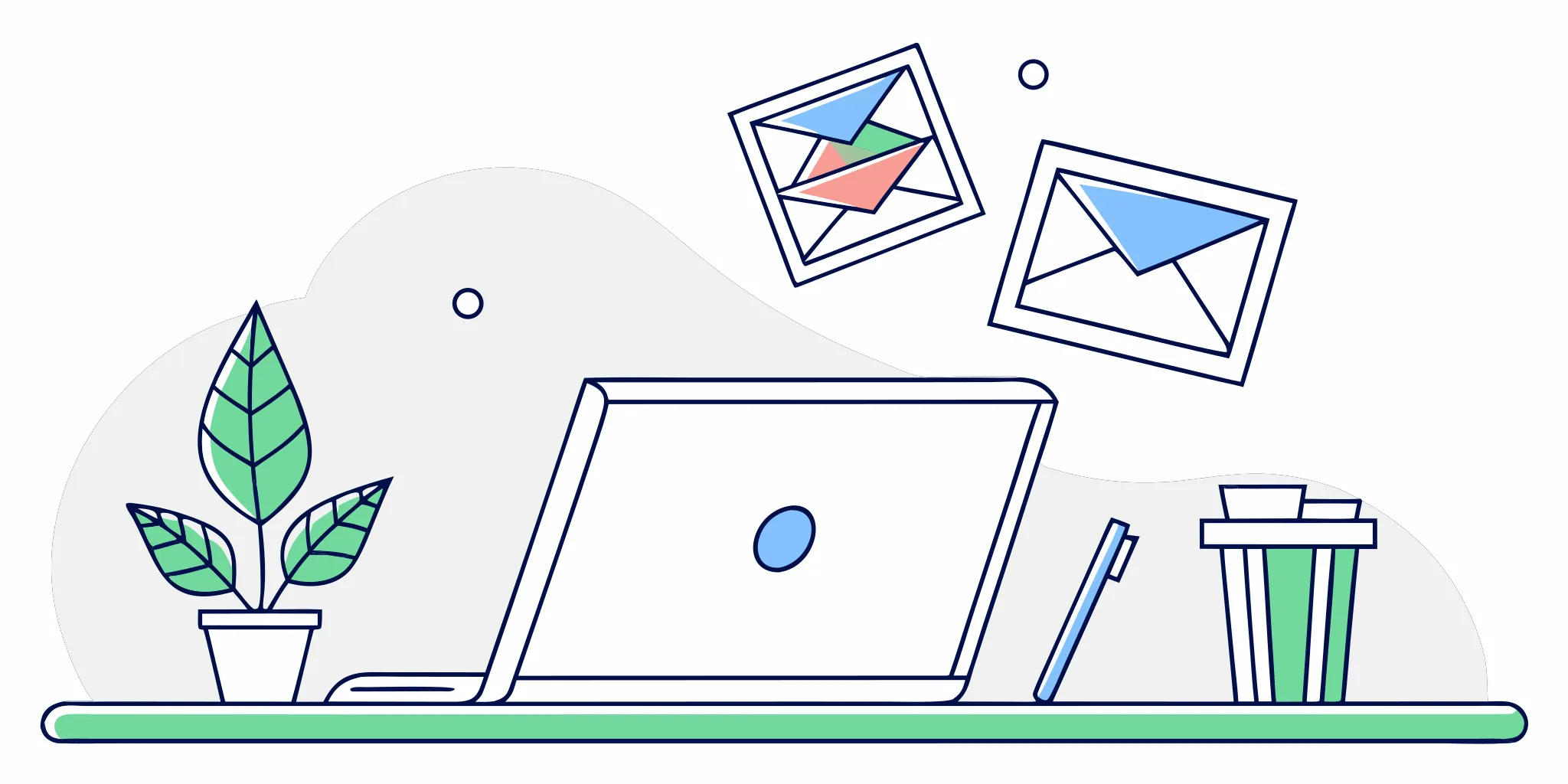 Laptop on a desk showing different bulk email service options for a campaign.
