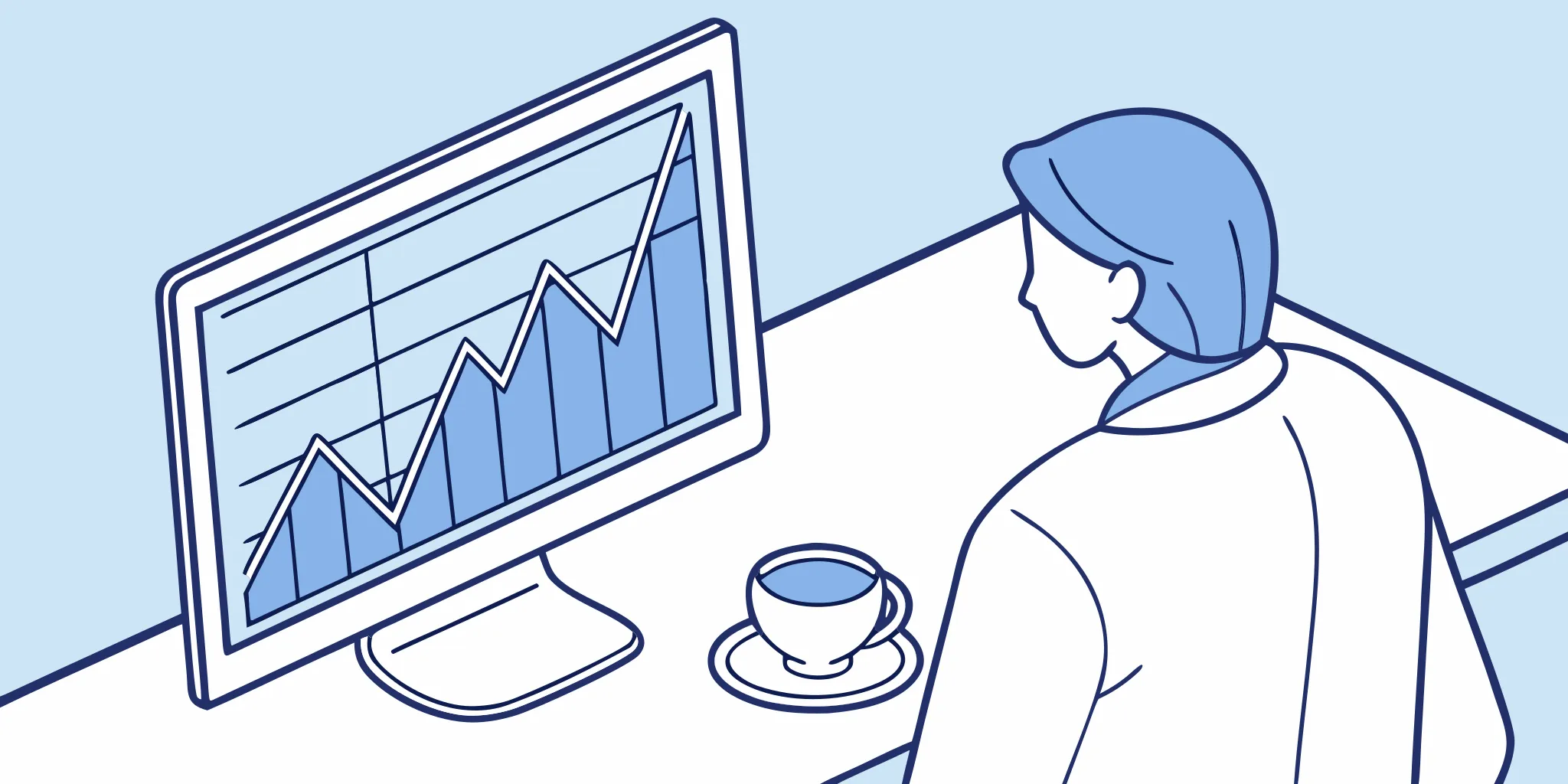 A person optimizing their cold email strategy by analyzing performance data on a graph.