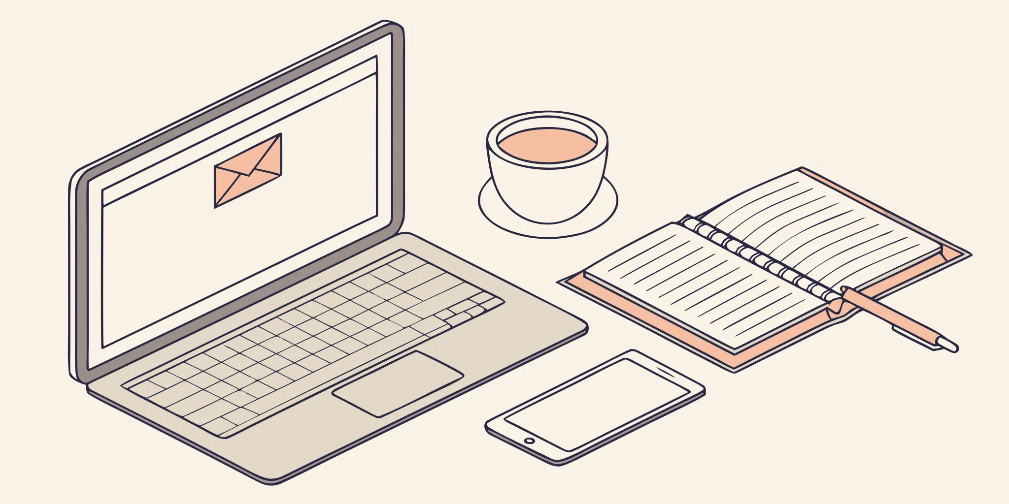 A desk organized for writing a cold emailing campaign that gets replies.