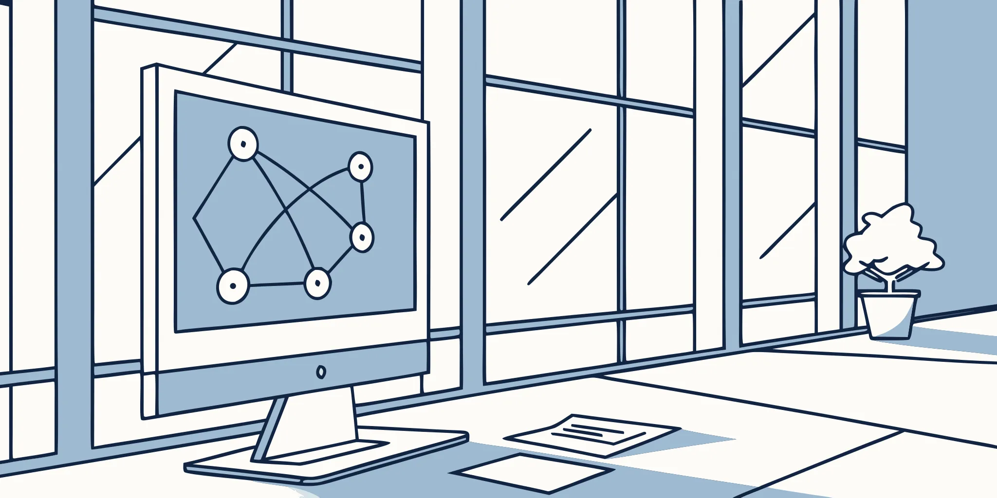 A network diagram on a computer screen for an email service provider comparison.