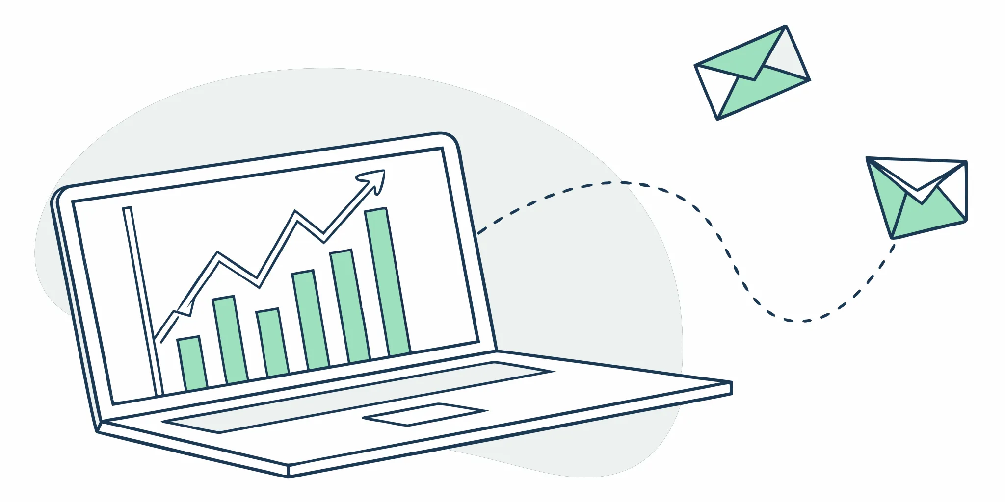 Upward graph on a laptop showing improved email deliverability from a cold email warm up service.