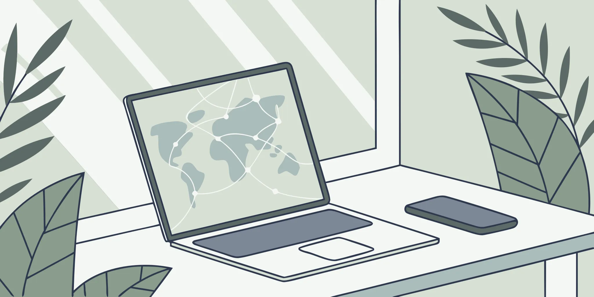 Laptop and phone on a desk used to buy domains for a cold outreach strategy.