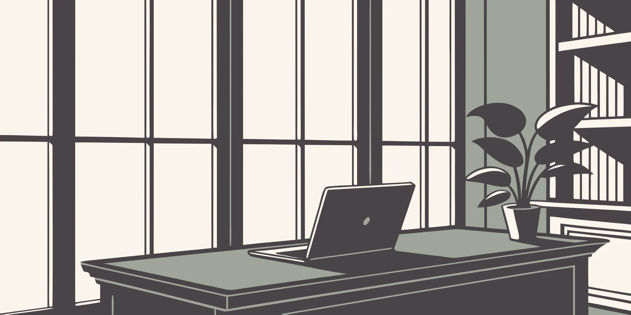 A modern office desk with a laptop for sending a cold email to large companies.