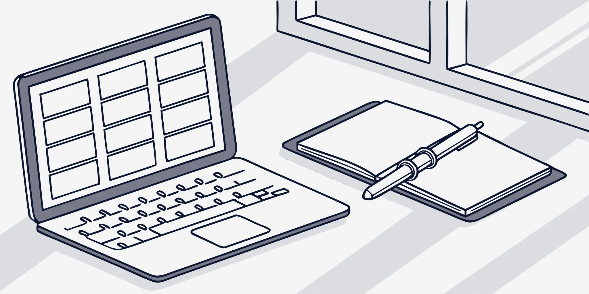 A done for you cold email setup organized on a laptop with a notebook.