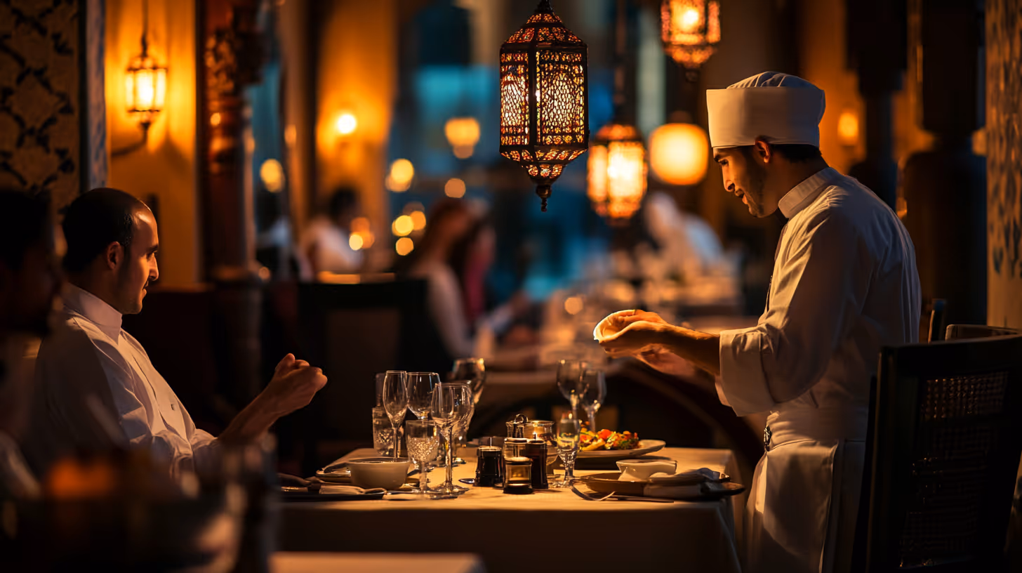 A chef serving food at a restaurant