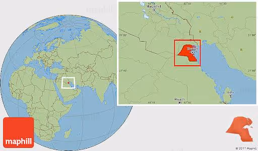 Savanna Style Location Map of Kuwait, within the entire country