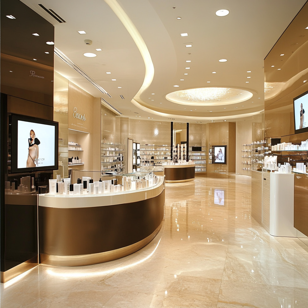 A store with a large display of cosmeticsDescription automatically generated with medium confidence