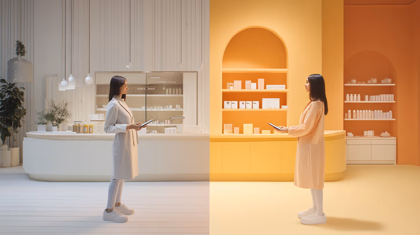 A person standing in front of a counterDescription automatically generated