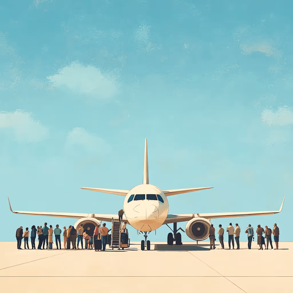 A group of people standing around an airplaneDescription automatically generated