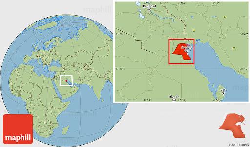 Savanna Style Location Map of Kuwait, within the entire country