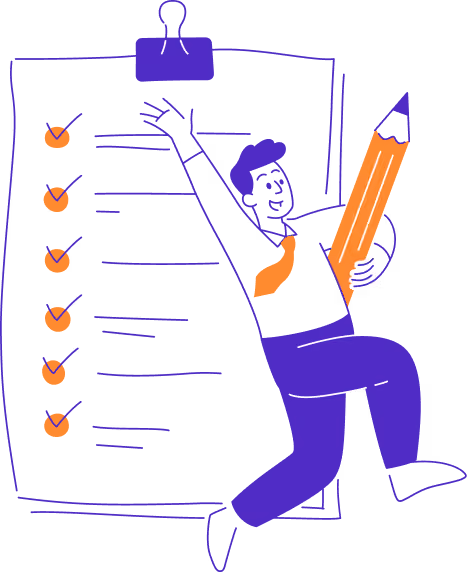 Illustration d'une homme heureux face à une checklist