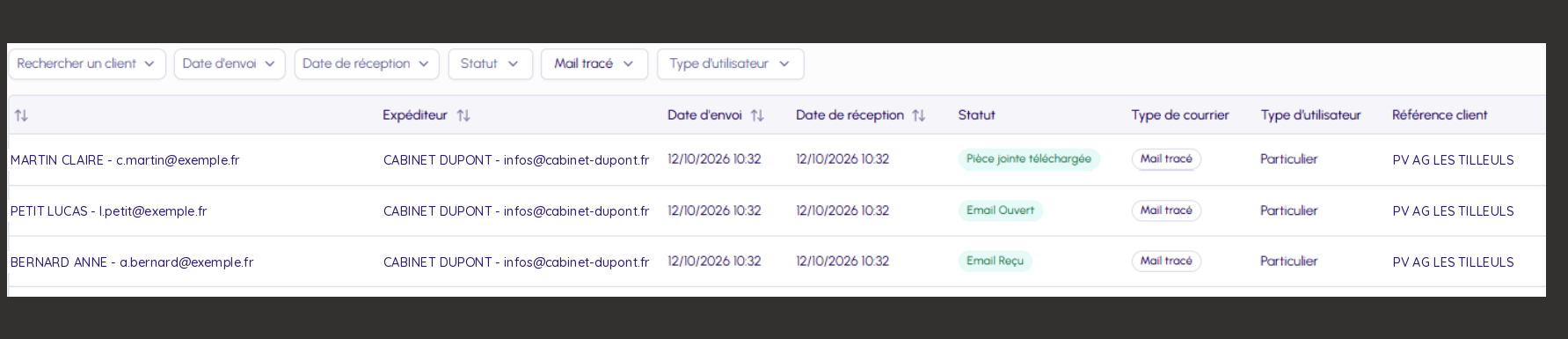 Tableau de bord Stampee : suivi de réception, d'ouverture et de téléchargement d'un PV d'assemblée générale