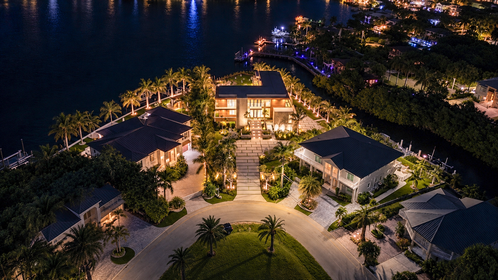 260 15th Circle, Key Colony Beach, aerial view of the home among neighboring waterfront lots