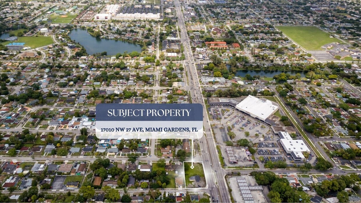 17010 NW 27th Ave, Miami Gardens, high aerial showing the subject property and surrounding area