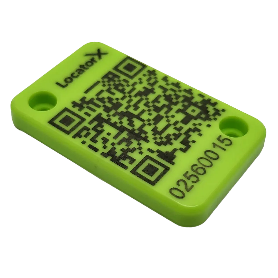 Green LocatorX BLE  tag with QR code .