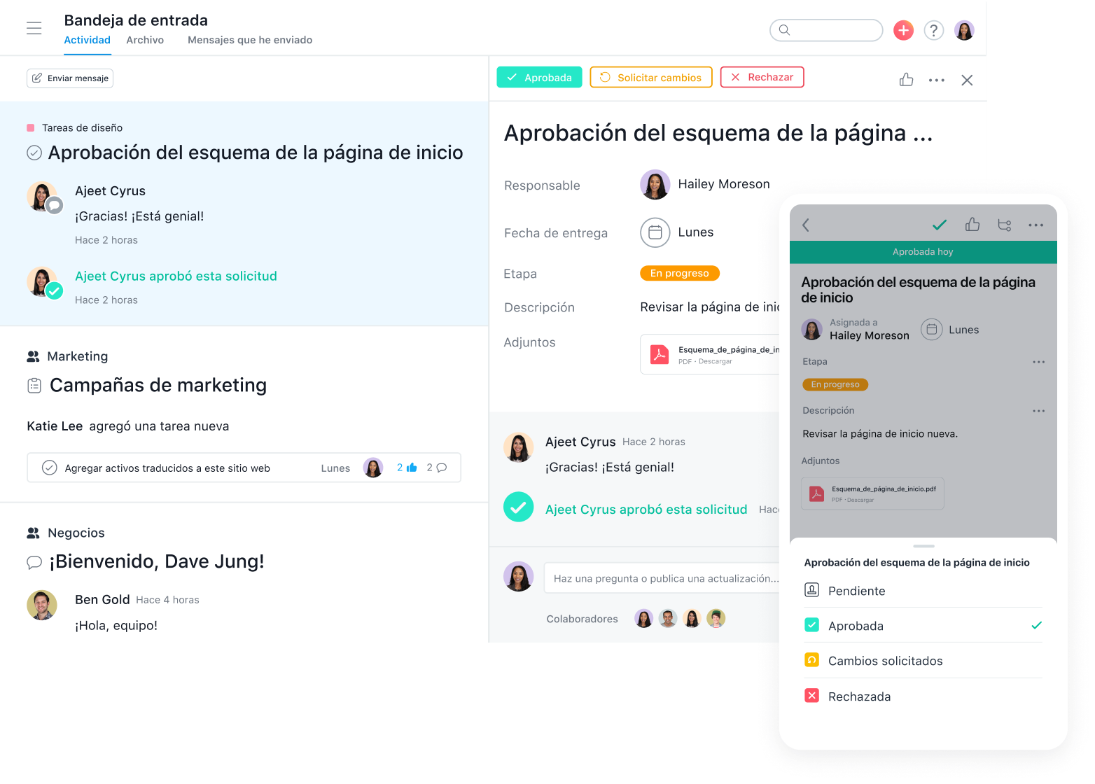 detalle de la interfaz de asana