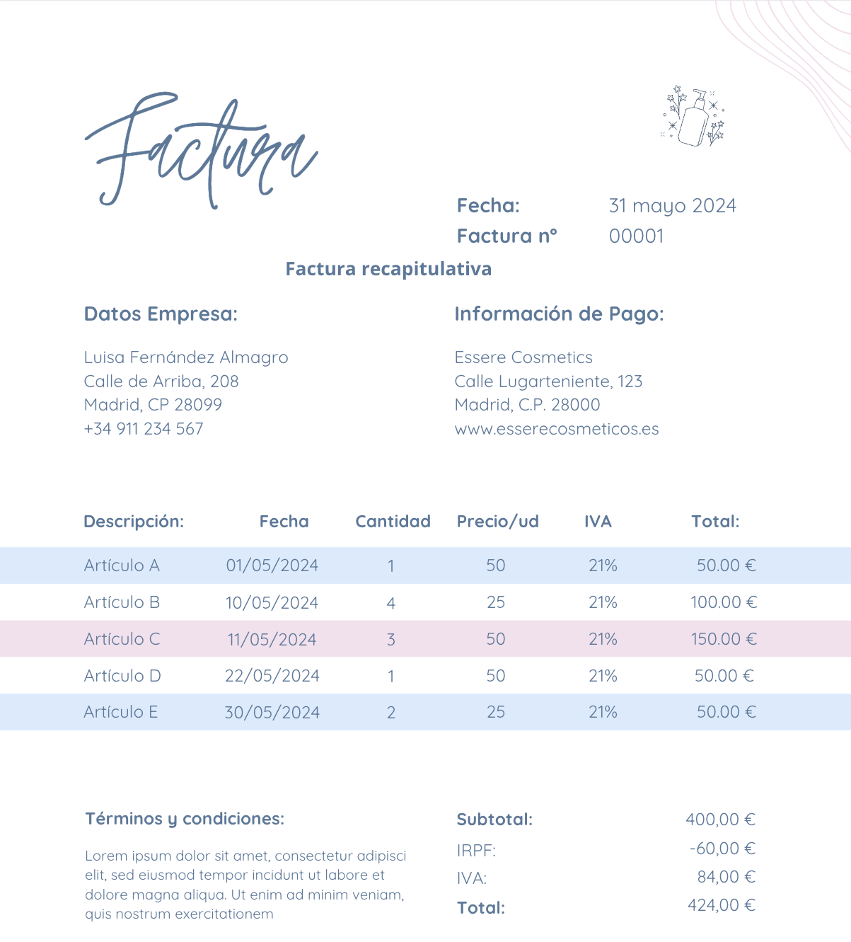 ejemplo factura recapitulativa