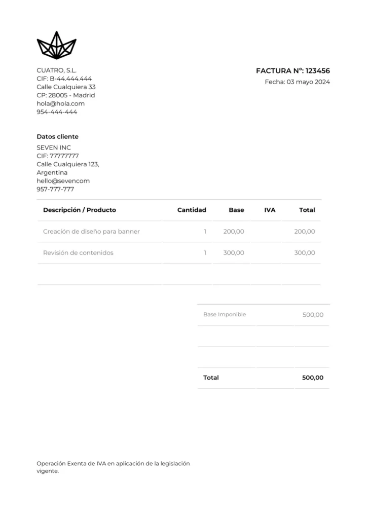 ejemplo factura comercial