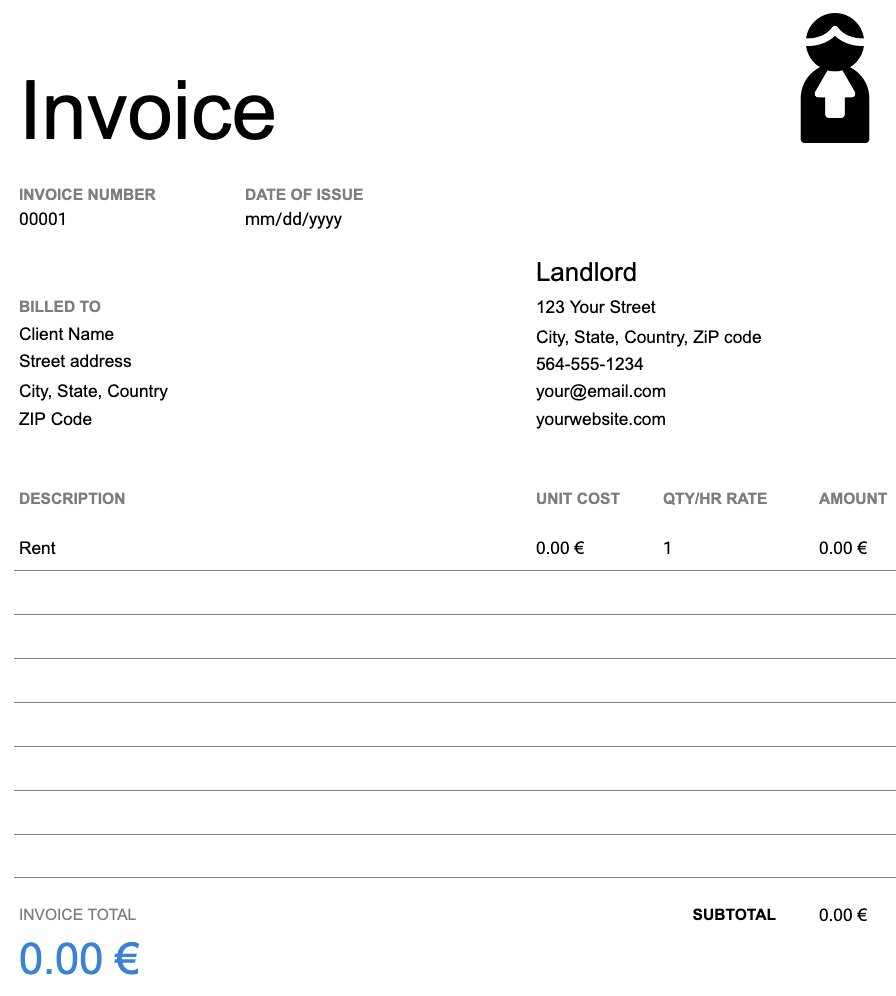 Modelo factura alquiler vivienda sin IVA en inglés