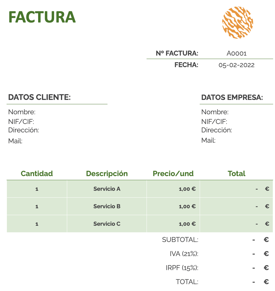 Modelo de factura por intermediación inmobiliaria: plantilla verde