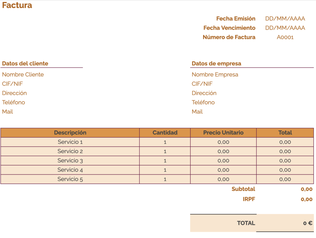Modelo de factura de comunidad de propietarios: plantilla naranja