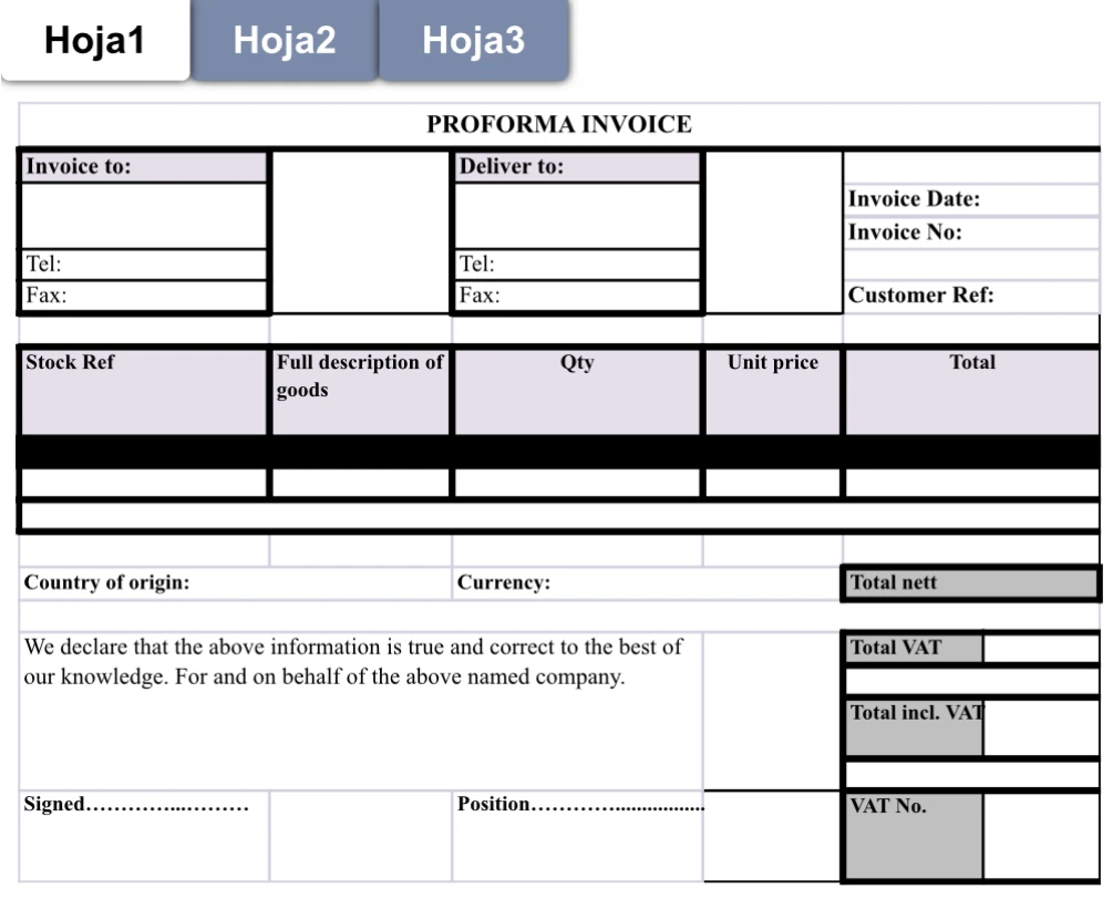 Plantilla de factura proforma internacional
