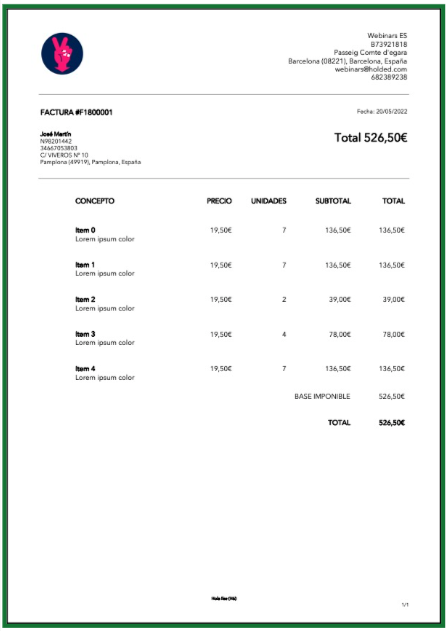 Modelo de factura personalizada. Ejemplo 1: