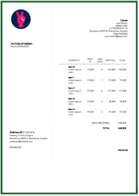 Modelo de factura personalizada. Ejemplo 3: