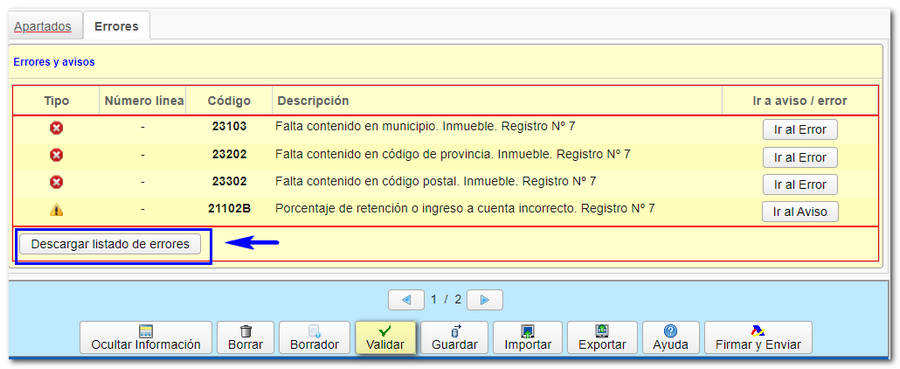 descargar lista de errores modelo 180