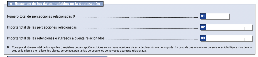casilla resumen de datos modelo 190