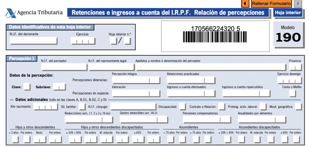 relación perceptores modelo 190