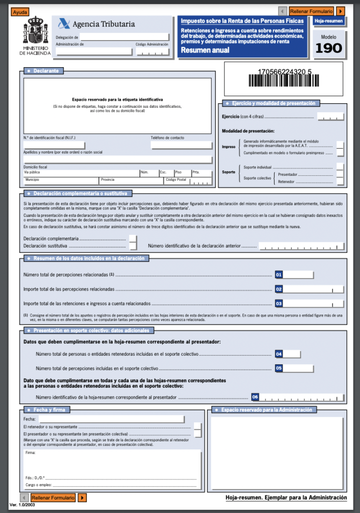 imagen del formulario del modelo 190