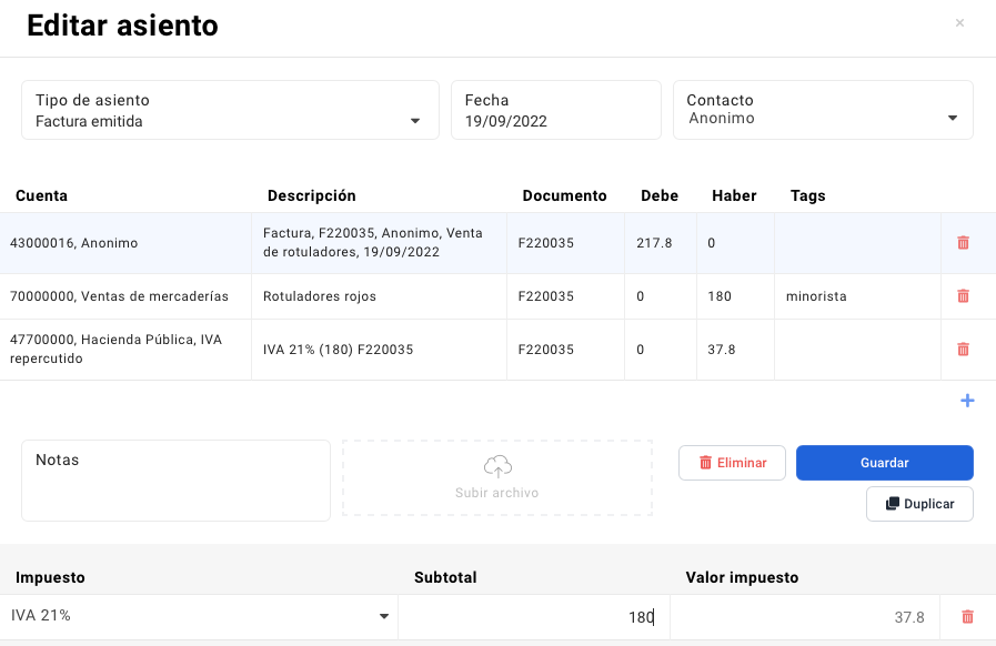 Comprar registro de los asientos contables predefinidos en el Libro Diario