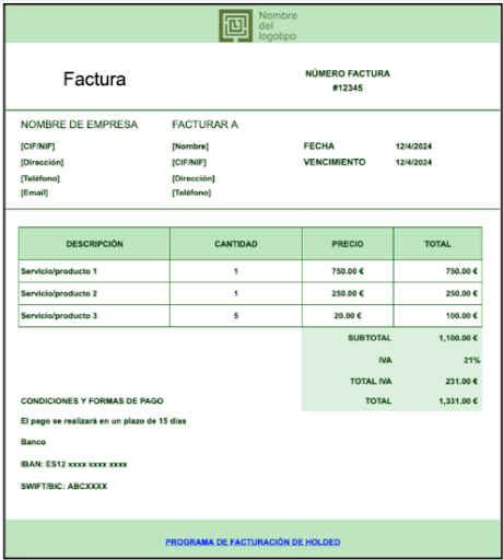 Factura con IVA (sin IRPF)