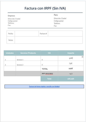 Factura con IRPF (Sin IVA)