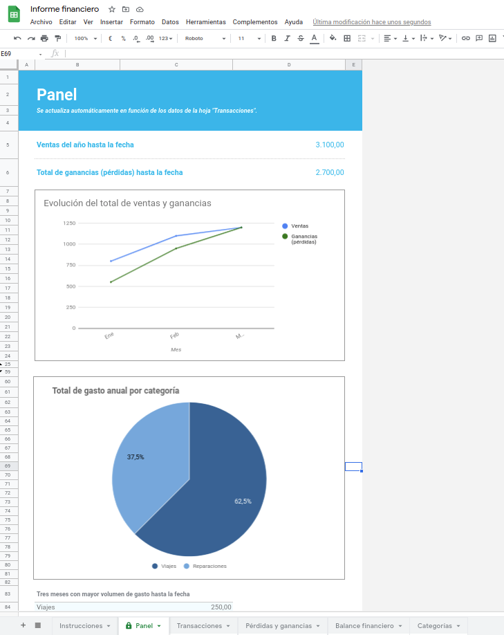 Panel - Informe financiero
