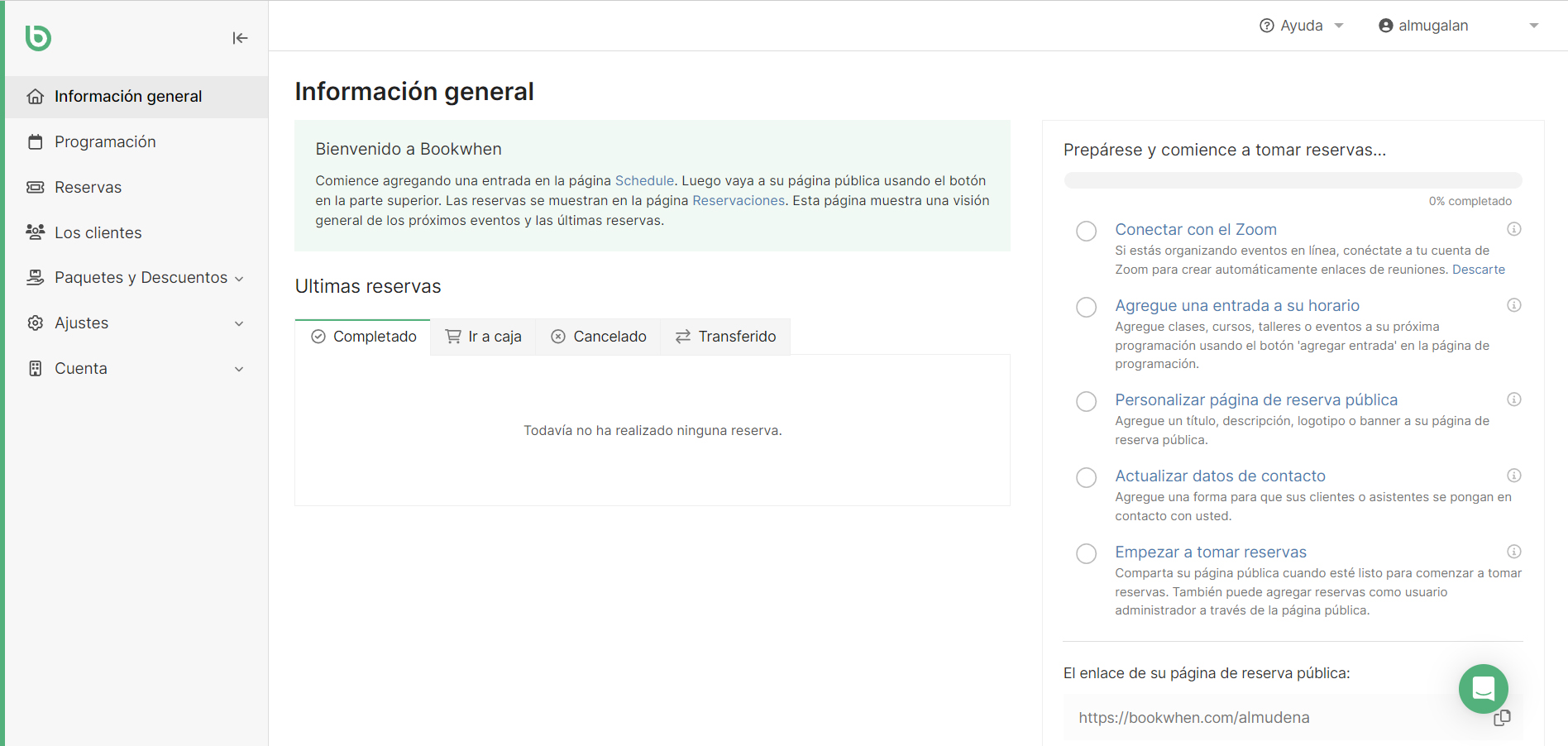 dashboard de bookwhen