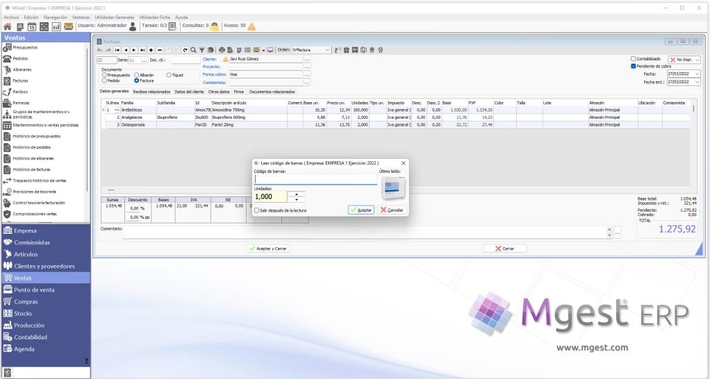 Captura de pantalla de la interfaz de MGest.