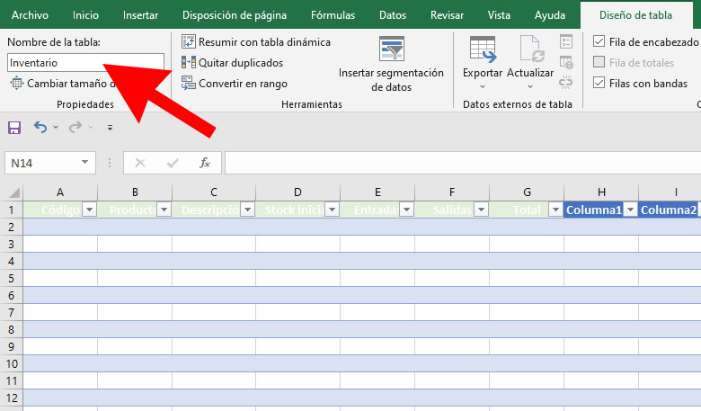cambiar el nombre de las pestañas y de las tablas