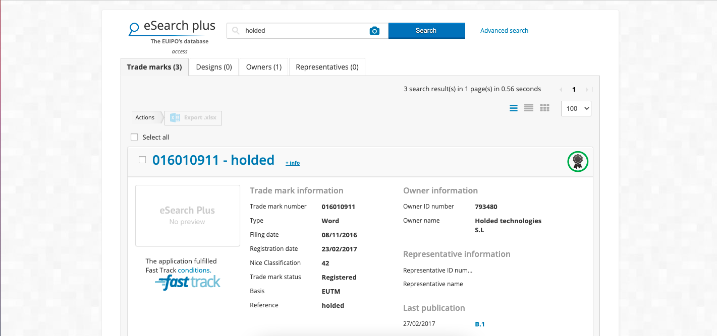 marca registrada en eSearch plus