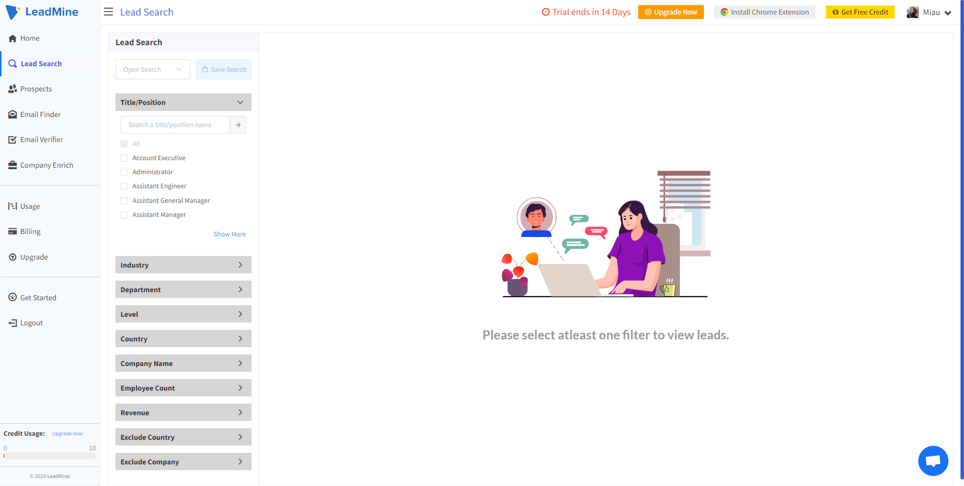 dashboard de Leadmine