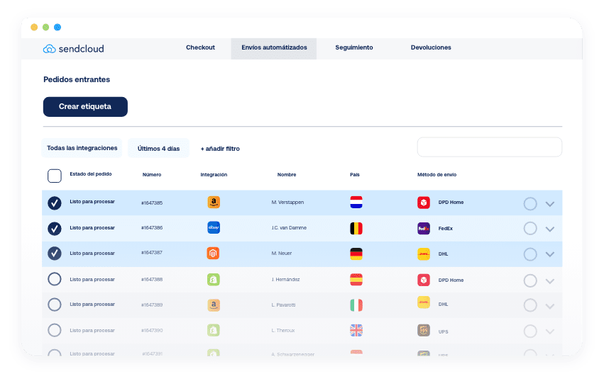 Sendcloud etiquetas envío