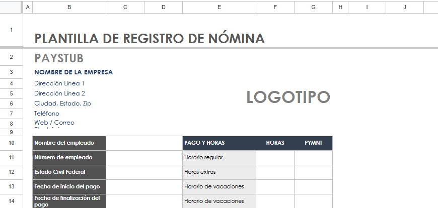 plantilla de registro de nómina