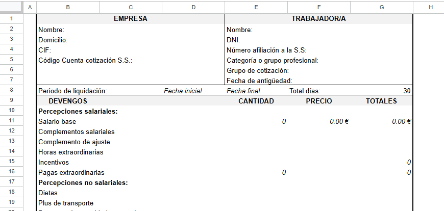 plantilla de nómina básica