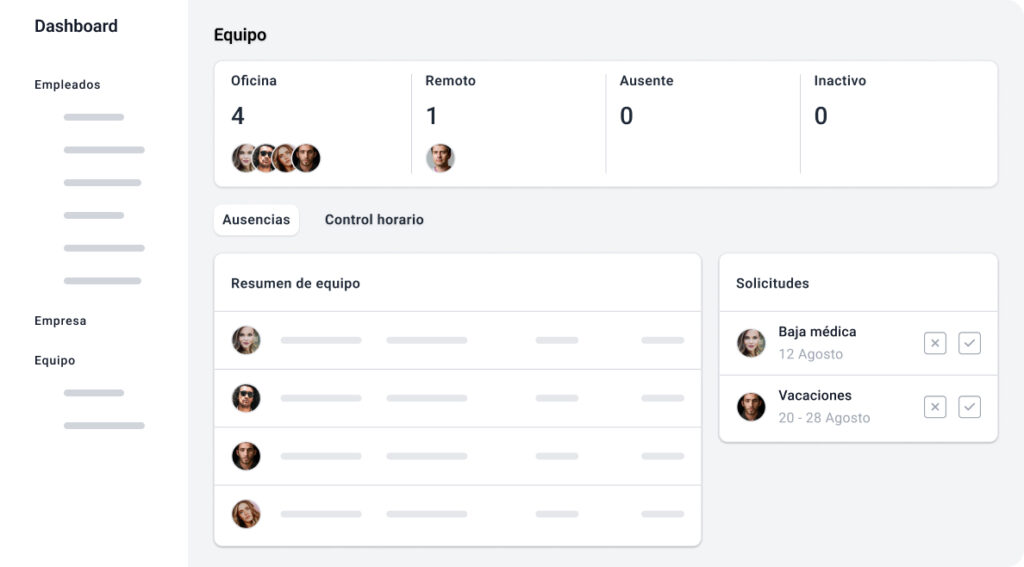Captura de pantalla del módulo de Equipo de Holded.