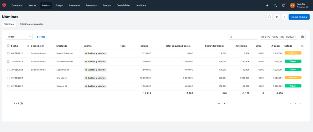 Programa de nóminas de Holded