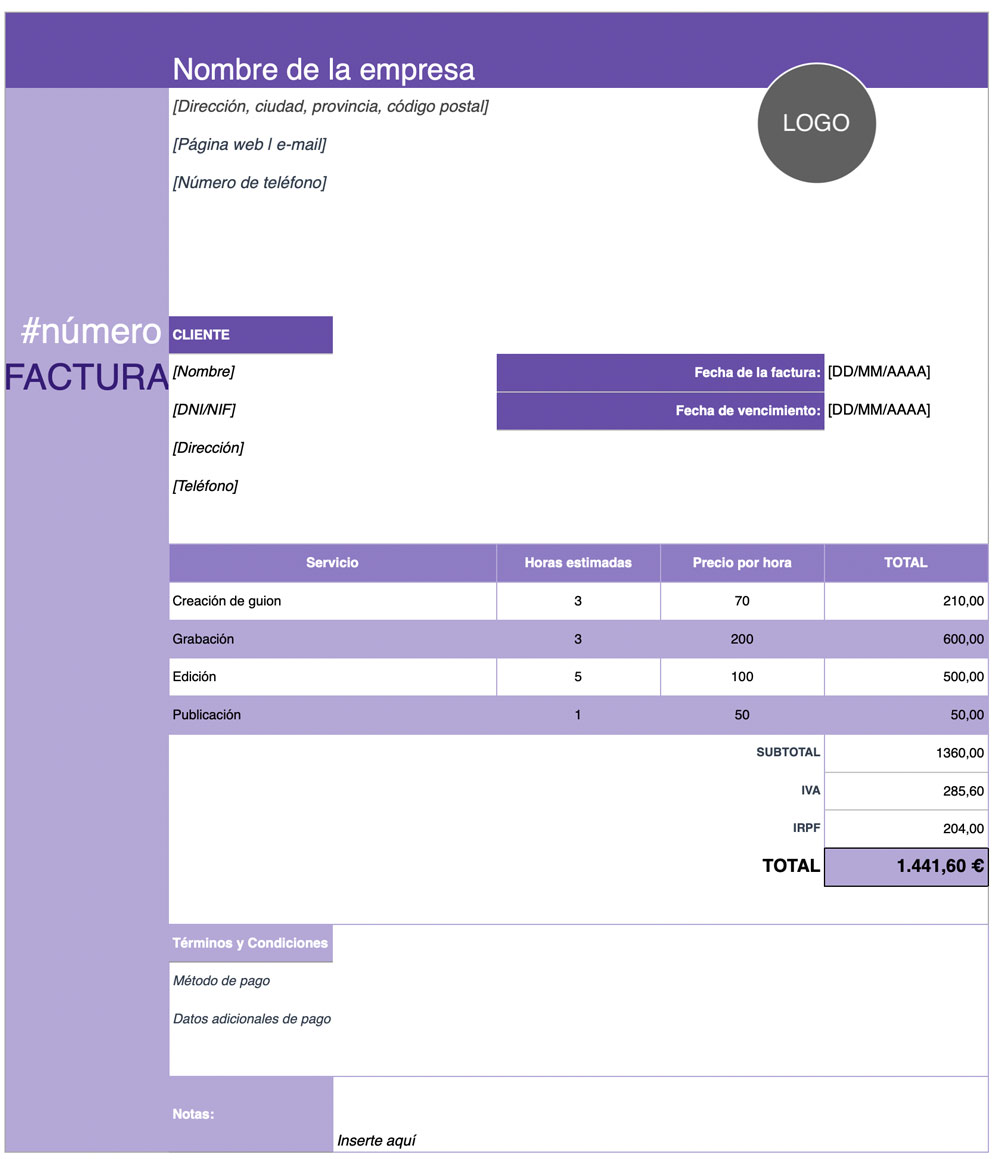 plantilla factura simple