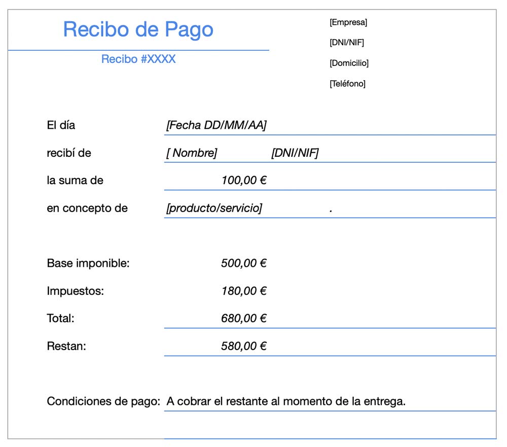 plantilla de recibo de pago
