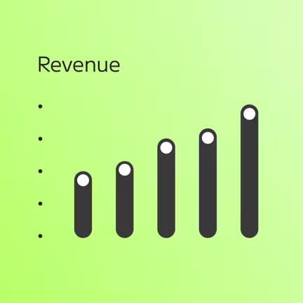 a graphic showing a revenue chart where the bar charts continue to get larger as they go to the right.